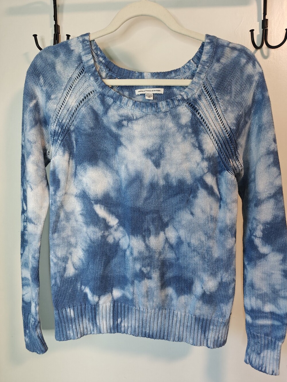 American Eagle Outfitters Blue Tie-Dye Scoop Neck Sweater